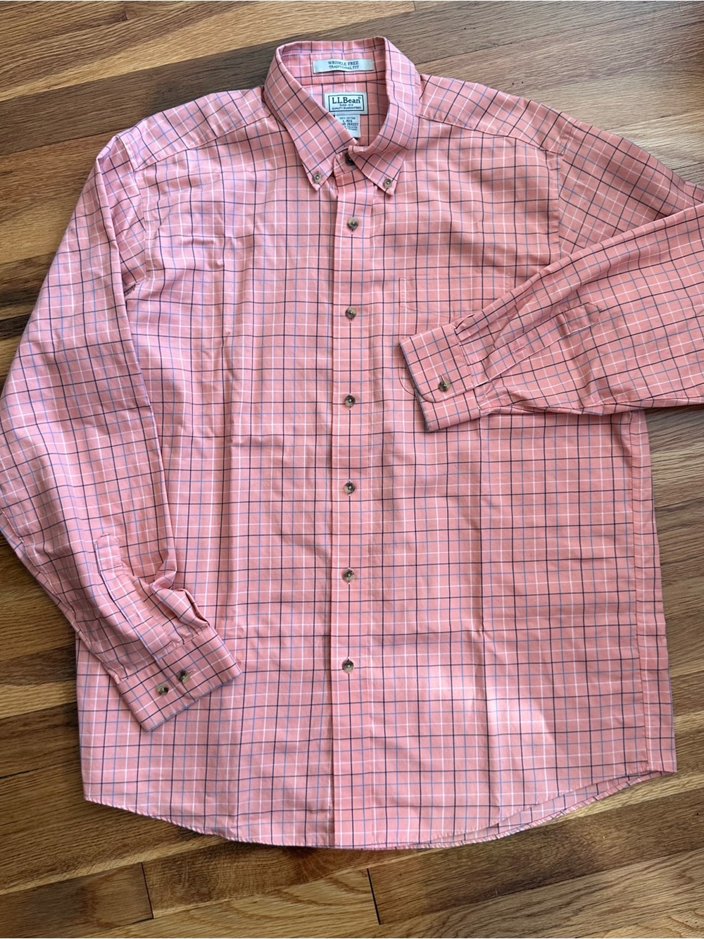 LL Bean Classic Peach Orange Men's L Long Sleeve Button Up Dress Shirt Cotton